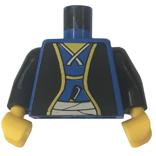 Visuel indicatif Rebrickable de Torse, robe de samouraï, ceinture et dague motif imprimé (shogun), bras noirs, mains jaunes (Torso, Samurai Robe, Sash and Dagger Print (Shogun), Black Arms, Yellow Hands)