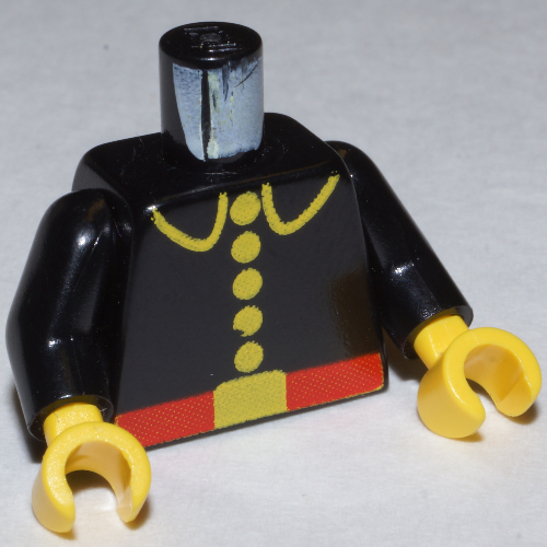Torse, motif imprimé uniforme de feu à cinq boutons, bras noirs, mains jaunes (Torso, Fire Uniform Five Button Print, Black Arms, Yellow Hands)