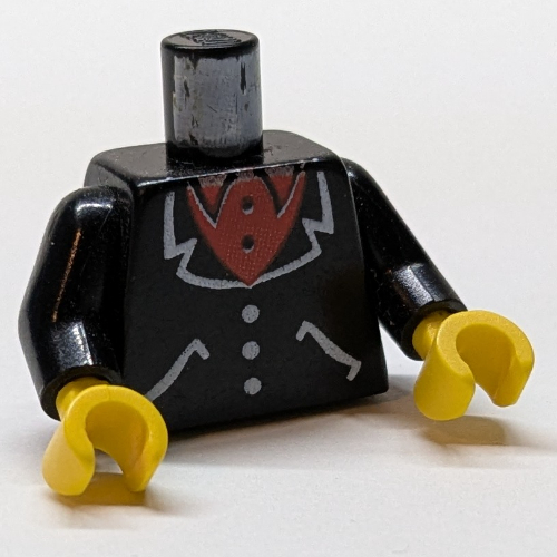 Torse, Costume et Chemise rouge imprimé, bras noirs, mains jaunes (Torso, Suit and Red Shirt Print, Black Arms, Yellow Hands)