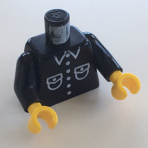 Visuel indicatif Rebrickable de Torse, patch poche chemise motif imprimé, bras noirs, mains jaunes (Torso, Patch Pocket Shirt Print, Black Arms, Yellow Hands)