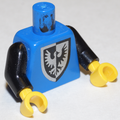 Torse, Faucon noir avec motif imprimé Bouclier à fond rond, bras noirs, mains jaunes (Torso, Black Falcon with Rounder Bottomed Shield Print, Black Arms, Yellow Hands)