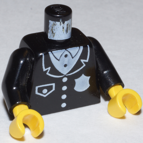 Torse, veste, uniforme de police avec badge blanc et motif imprimé poche, bras noirs, mains jaunes (Torso, Jacket, Police Uniform with White Badge and Pocket Print, Black Arms, Yellow Hands)