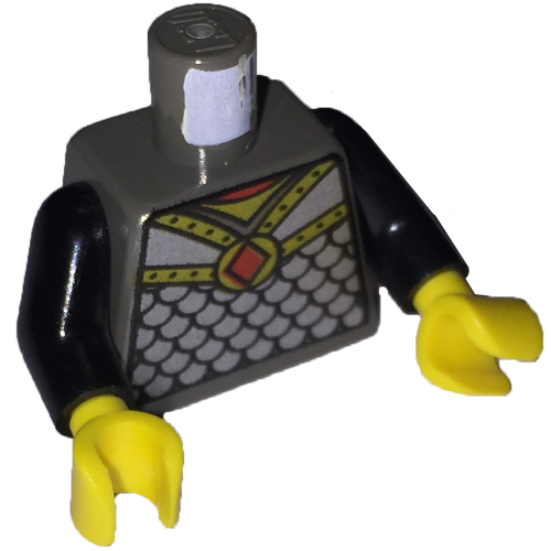 Torse, armure, armure à écailles avec motif imprimé amulette diamant rouge, bras noirs, mains jaunes (Torso, Armor, Scale Mail with Red Diamond Amulet Print, Black Arms, Yellow Hands)
