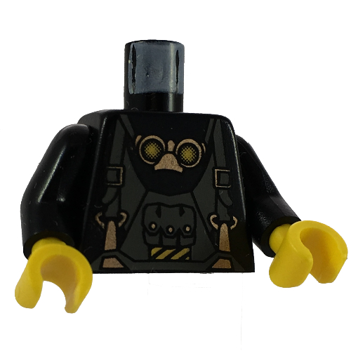 Visuel indicatif Rebrickable de Torse, salopette et lunettes motif imprimé (Axel), bras noirs, mains jaunes (Torso, Overalls and Goggles Print (Axel), Black Arms, Yellow Hands)