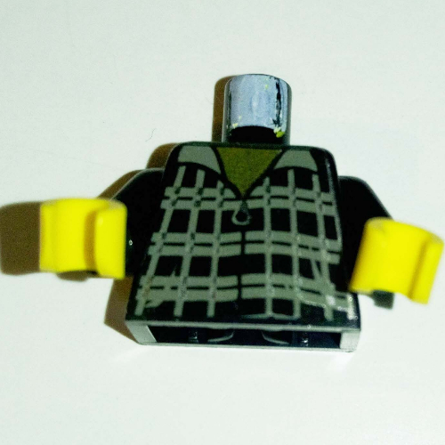 Visuel indicatif Rebrickable de Torse, chemise à carreaux avec zip imprimé (Ron Weasley), bras noirs, mains jaunes (Torso, Plaid Shirt with Zipper Print (Ron Weasley), Black Arms, Yellow Hands)