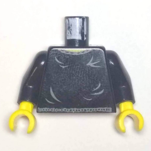 Visuel indicatif Rebrickable de Torse, petit col et ceinture gris, motif imprimé ondulations gris, bras noirs, mains jaunes (Torso, Small Gray Collar and Belt, Gray Ripples Print, Black Arms, Yellow Hands)