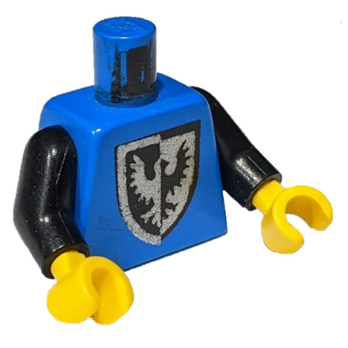 Torse, faucon noir pointu fond bouclier motif imprimé (1ère réédition), bras noirs, mains jaunes (Torso, Black Falcon Pointier Bottom Shield Print (1st Reissue), Black Arms, Yellow Hands)