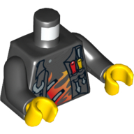 Torse, Gilet et outils / Crâne et flammes sur motif imprimé dos, bras noirs, mains jaunes (Torso, Vest and Tools / Skull and Flames on Back Print, Black Arms, Yellow Hands)