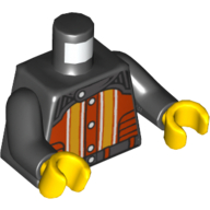 Torse, veste de course, rouge avec motif imprimé de rayures orange (démon fou), bras noirs, mains jaunes (Torso, Racing Jacket, Red with Orange Stripes Print (Crazy Demon), Black Arms, Yellow Hands)