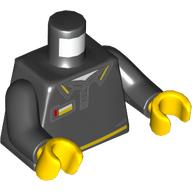Visuel indicatif Rebrickable de Torse, Polo avec Badge Magasin Jaune et Rouge / Logo LEGO sur le dos motif imprimé, bras noirs, mains jaunes (Torso, Polo Shirt with Yellow and Red Store Badge / LEGO logo on Back Print, Black Arms, Yellow Hands)