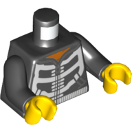 Visuel indicatif Rebrickable de Torse, sweat à capuche avec squelette et col orange motif imprimé, bras noirs, mains jaunes (Torso, Hoodie with Skeleton Bones and Orange Neck Print, Black Arms, Yellow Hands)