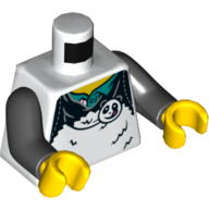 Visuel indicatif Rebrickable de Torse, fourrure, blanc et tatty sur chemise turquoise foncé imprimé, bras noirs, mains jaunes (Torso, Fur, White and Tatty Panda Costume over Dark Turquoise Shirt Print, Black Arms, Yellow Hands)