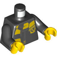 Visuel indicatif Rebrickable de Torse, robe fermée, avec écusson et écharpe motif imprimé, bras noirs, mains jaunes (Torso, Robe Clasped, with Hufflepuff Crest and Scarf Print, Black Arms, Yellow Hands)