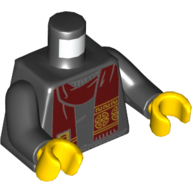 Torse, pull, écharpe rouge foncé avec motif imprimé décorations or, bras noirs, mains jaunes (Torso, Sweater, Dark Red Scarf with Gold Decorations Print, Black Arms, Yellow Hands)