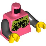 Torse, chemise avec vert citron et noir contrôleur de jeu motif imprimé, bras noirs, mains jaunes (Torso, Shirt with Lime and Black Game Controller Print, Black Arms, Yellow Hands)
