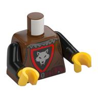 Torse, loup argenté sur des rebords noirs, bordure rouge motif imprimé (wolfpack), bras noirs, mains jaunes (Torso, Silver Wolf on Black Shiels, Red Border Print (Wolfpack), Black Arms, Yellow Hands)