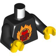 Visuel indicatif Rebrickable de Torse, masque bionique rouge avec motif imprimé feu, bras noirs, mains jaunes (Torso, Red Bionicle Mask with Fire Print, Black Arms, Yellow Hands)