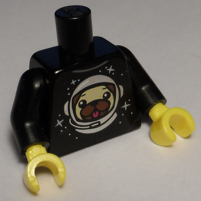 Visuel indicatif Rebrickable de Torse, tête de chien et espace casque motif imprimé, bras noirs, mains jaunes (Torso, Dog Head and Space Helmet Print, Black Arms, Yellow Hands)