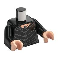 Torse, robe, fermoirs argentés, lignes/plis gris bleuté foncé, pendentif imprimé, bras noirs, mains nougat clair (Torso, Robe/Dress, Silver Clasps, Dark Bluish Grey Lines/Folds, Pendant Print, Black Arms, Light Nougat Hands)
