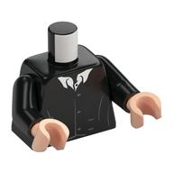Torse, veste, revers gris bleuté foncé, col blanc, boutons dorés imprimés, bras noirs, mains nougat clair (Torso, Jacket, Dark Bluish Grey Lapels, White Collar, Gold Buttons Print, Black Arms, Light Nougat Hands)