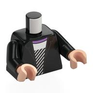 Torse, Veste, Chemise à rayures blanches/noires, Motif imprimé col lavande, bras noirs, mains nougat clair (Torso, Jacket, White/Black Striped Shirt, Lavender Collar Print, Black Arms, Light Nougat Hands)