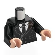 Torse, smoking noir, chemise blanche, motif imprimé cravate noire, bras noirs, mains nougat clair (Torso, Black Tuxedo, White Shirt, Black Tie Print, Black Arms, Light Nougat Hands)