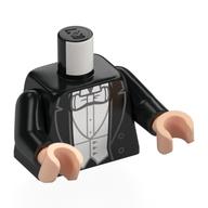 Torse, costume, veste, gilet blanc, chemise, noeud papillon imprimé, bras noirs, mains nougat clair (Torso, Suit, Jacket, White Vest, Shirt, Bow Tie Print, Black Arms, Light Nougat Hands)