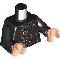 Visuel indicatif Rebrickable de Torse, bracelets brun rougeâtre motif imprimé, bras noirs, mains nougat clair (Torso, Reddish Brown Straps Print, Black Arms, Light Nougat Hands)