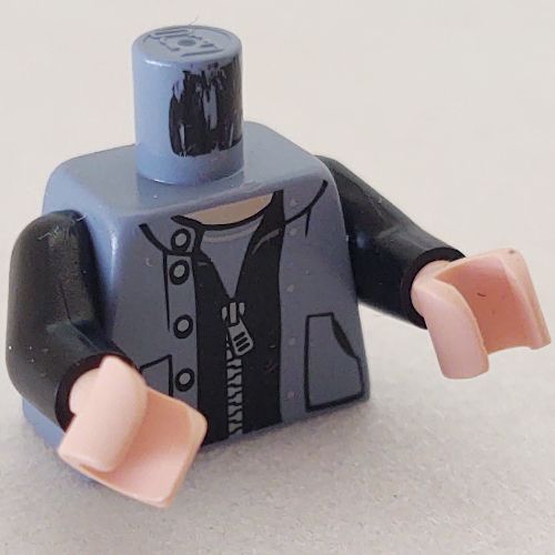 Visuel indicatif Rebrickable de Torse, veste à fermeture éclair sur motif imprimé noir, bras noirs, mains nougat clair (Torso, Pocketed Snap Vest over Black Zipper Jacket Print, Black Arms, Light Nougat Hands)