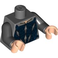 Torse, gilet d'armure avec motif imprimé argent et bleu foncé, bras noirs, mains nougat clair (Torso, Armor Vest with Silver and Dark Blue Print, Black Arms, Light Nougat Hands)