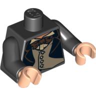 Torse, Veste formelle avec gilet à 4 boutons et motif imprimé noeud papillon marron, bras noirs, mains nougat clair (Torso, Jacket Formal with 4 Button Vest and Brown Bow Tie Print, Black Arms, Light Nougat Hands)