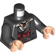 Visuel indicatif Rebrickable de Torse, topcoat avec gilet rouge et or et ceinture gris bleuté foncé motif imprimé, bras noirs, mains nougat clair (Torso, Topcoat with Red and Gold Vest and Dark Bluish Gray Belt Print, Black Arms, Light Nougat Hands)