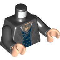 Torse, Veste avec revers, Gilet bleu foncé et motif imprimé Ascot beige foncé, bras noirs, mains nougat clair (Torso, Jacket with Lapels, Dark Blue Vest and Dark Tan Ascot Print, Black Arms, Light Nougat Hands)