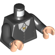 Visuel indicatif Rebrickable de Torse, pull à col en V sur chemise blanche avec motif imprimé col festonné, bras noirs, mains nougat clair (Torso, V-neck Sweater over White Shirt with Scalloped Collar Print, Black Arms, Light Nougat Hands)