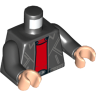 Torse, Veste en cuir, ouvert sur motif imprimé chemise rouge, bras noirs, mains nougat clair (Torso, Leather Jacket, Open over Red Shirt Print, Black Arms, Light Nougat Hands)
