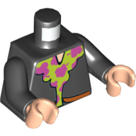 Torse, Chemise avec col en vert citron avec motif imprimé Fleurs Rose foncé, bras noirs, mains nougat clair (Torso, Shirt with Lime Collar with Dark Pink Flowers Print, Black Arms, Light Nougat Hands)