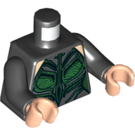 Visuel indicatif Rebrickable de Torse, catsuit avec contours vert foncé et motif imprimé vert tourbillonnant (hela), bras noirs, mains nougat clair (Torso, Catsuit with Dark Green Contour Lines and Green Swirly Print (Hela), Black Arms, Light Nougat Hands)