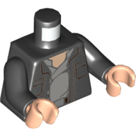 Visuel indicatif Rebrickable de Torse, veste ouverte avec poches et chemise ouverte gris clair bleuté imprimé (poe dameon), bras noirs, mains nougat clair (Torso, Open Jacket with Pockets and Light Bluish Gray Open Shirt Print (Poe Dameron), Black Arms, Light Nougat Hands)