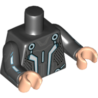 Visuel indicatif Rebrickable de Torse, armure, lignes bleues, gris bleuté foncé Plaques imprimées, bras noirs avec lignes bleu clair, mains nougat clair (Torso, Armor, Blue Lines, Dark Bluish Gray Plates Print, Black Arms with Light Blue Lines, Light Nougat Hands)
