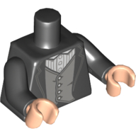 Visuel indicatif Rebrickable de Torse, veste, gilet gris bleuté foncé, motif : chemise blanche, bras noirs, mains nougat clair (Torso, Jacket, Dark Bluish Gray Vest, White Shirt Print, Black Arms, Light Nougat Hands)