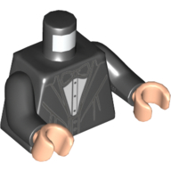 Torse, smoking, chemise blanche, noeud papillon noir imprimé, bras noirs, mains nougat clair (Torso, Tuxedo, White Shirt, Black Bow Tie Print, Black Arms, Light Nougat Hands)