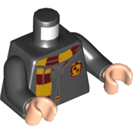 Visuel indicatif Rebrickable de Torse, robe serrée, avec crête gryffondor et motif imprimé écharpe, bras noirs, mains nougat clair (Torso, Robe Clasped, with Gryffindor Crest and Scarf Print, Black Arms, Light Nougat Hands)