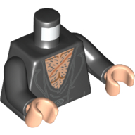 Torse, veste, ouvert sur un sous-vêtement à col bas, poitrine nue avec motif imprimé cheveux, bras noirs, mains nougat clair (Torso, Jacket, Open over Low Necked Undershirt, Bare Chest with Hair Print, Black Arms, Light Nougat Hands)