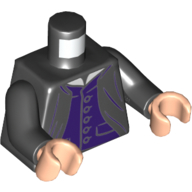 Visuel indicatif Rebrickable de Torse, robe, ouvert sur motif imprimé gilet violet foncé, bras noirs, mains nougat clair (Torso, Robe, Open over Dark Purple Vest Print, Black Arms, Light Nougat Hands)
