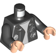 Visuel indicatif Rebrickable de Torse, veste, fermetures éclair, tête de crâne figurine, globe, ouvert sur un sous-vêtement blanc / 'REBUILD THE WORLD' motif imprimé, bras noirs, mains nougat clair (Torso, Jacket, Zippers, Minifig Skull Head, Globe, Open over White Undershirt / 'REBUILD THE WORLD' Print, Black Arms, Light Nougat Hands)