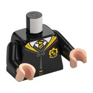 Visuel indicatif Rebrickable de Torse, robes avec col jaune, Boutonné avec motif imprimé Poufsouffle emblème, bras noirs, mains nougat clair (Torso, Robes with Yellow Collar, Buttoned with Hufflepuff Crest Print, Black Arms, Light Nougat Hands)