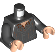 Torse, chemise, points/bandes rouge foncé, col, motif imprimé Taches marron rougeâtre, bras noirs, mains nougat clair (Torso, Shirt, Dark Red Stitches/Stripes, Collar, Reddish Brown Spots Print, Black Arms, Light Nougat Hands)