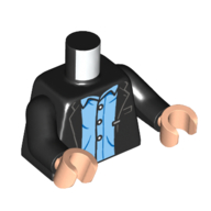 Visuel indicatif Rebrickable de Torse, veste, motif : chemise bleu clair vif, bras noirs, mains nougat clair (Torso, Jacket, Bright Light Blue Shirt Print, Black Arms, Light Nougat Hands)