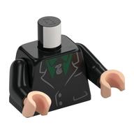 Visuel indicatif Rebrickable de Torse, Veste, Cravate gris bleuâtre foncé, Chemise vert foncé imprimé, bras noirs, mains nougat clair (Torso, Jacket, Dark Bluish Grey Tie, Dark Green Shirt Print, Black Arms, Light Nougat Hands)