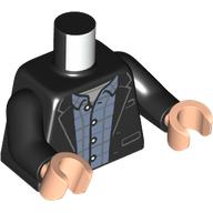 Visuel indicatif Rebrickable de Torse, veste, chemise à carreaux bleu sable, motif : chemise gris bleuté foncé, bras noirs, mains nougat clair (Torso, Jacket, Sand Blue Plaid Shirt, Dark Bluish Grey Shirt Print, Black Arms, Light Nougat Hands)